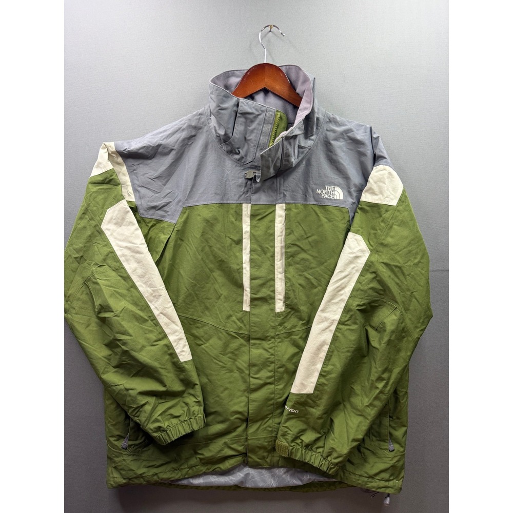 The North Face HyVent Jacket Mens Green Grey Colorblock Waterproof Shell Large
